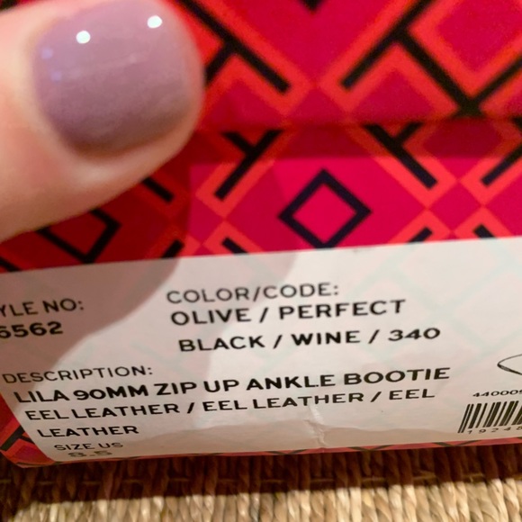 TORY BURCH LILA EEL LEATHER ANKLE BOOTIE OLIVE/BLK/WINE 90MM HEEL SIZE US 8, 8.5 - Picture 6 of 8